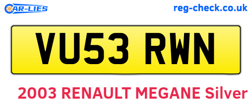 VU53RWN are the vehicle registration plates.