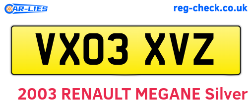 VX03XVZ are the vehicle registration plates.