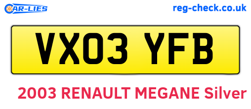 VX03YFB are the vehicle registration plates.