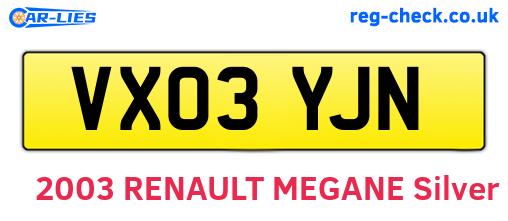 VX03YJN are the vehicle registration plates.