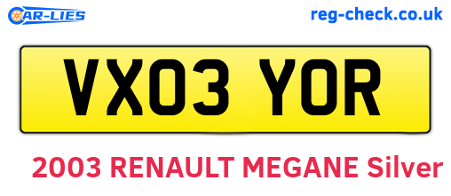 VX03YOR are the vehicle registration plates.
