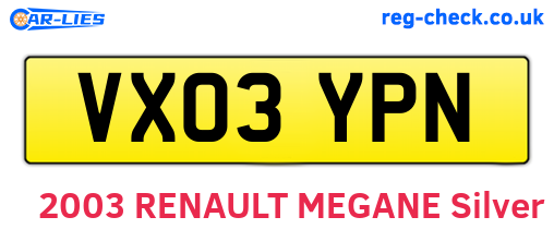 VX03YPN are the vehicle registration plates.