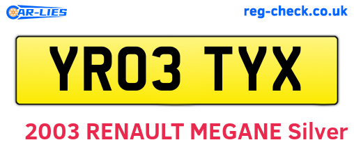 YR03TYX are the vehicle registration plates.