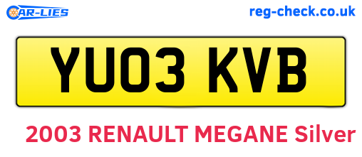 YU03KVB are the vehicle registration plates.