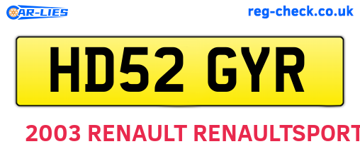 HD52GYR are the vehicle registration plates.