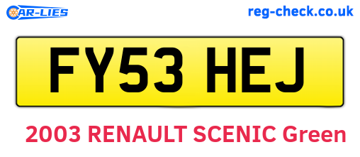 FY53HEJ are the vehicle registration plates.
