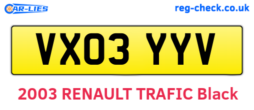 VX03YYV are the vehicle registration plates.