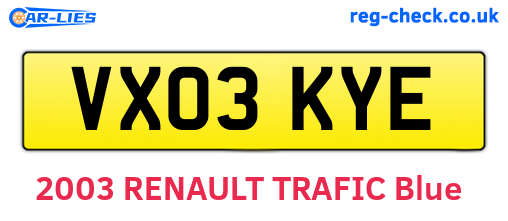 VX03KYE are the vehicle registration plates.