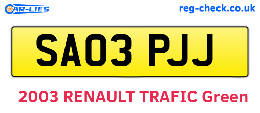 SA03PJJ are the vehicle registration plates.