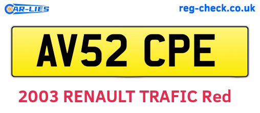 AV52CPE are the vehicle registration plates.