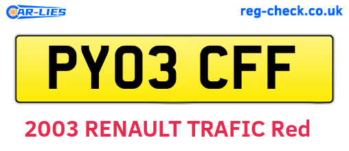 PY03CFF are the vehicle registration plates.