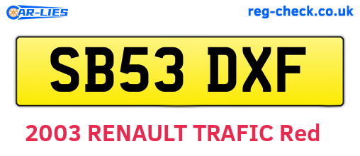 SB53DXF are the vehicle registration plates.