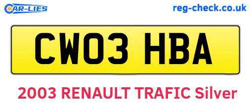 CW03HBA are the vehicle registration plates.