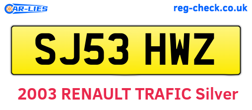 SJ53HWZ are the vehicle registration plates.