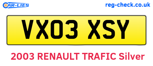 VX03XSY are the vehicle registration plates.