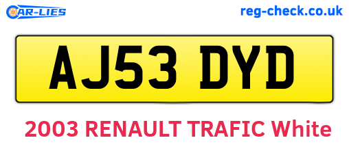 AJ53DYD are the vehicle registration plates.