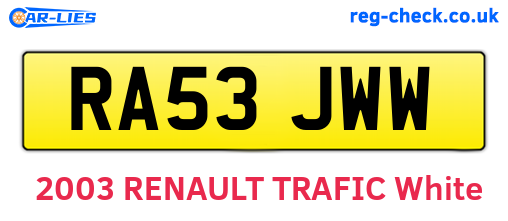 RA53JWW are the vehicle registration plates.