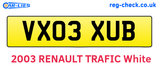 VX03XUB are the vehicle registration plates.