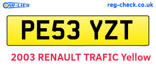 PE53YZT are the vehicle registration plates.