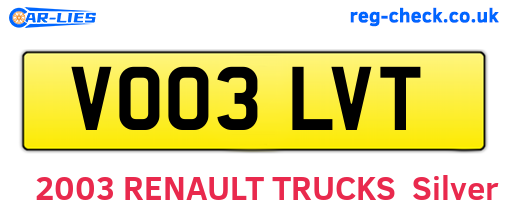 VO03LVT are the vehicle registration plates.