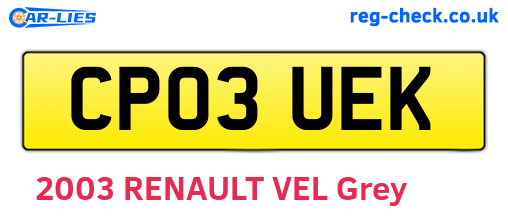 CP03UEK are the vehicle registration plates.