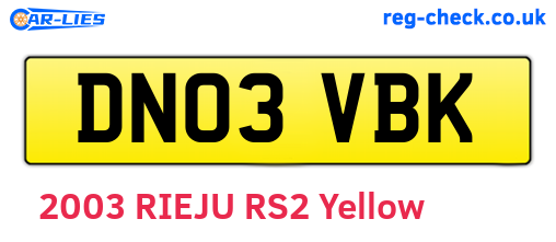 DN03VBK are the vehicle registration plates.