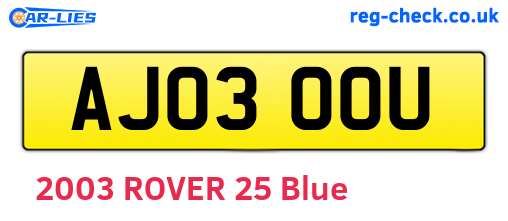AJ03OOU are the vehicle registration plates.