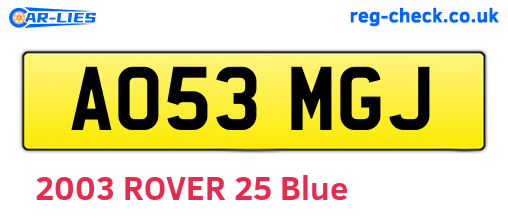 AO53MGJ are the vehicle registration plates.