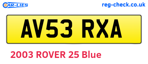 AV53RXA are the vehicle registration plates.