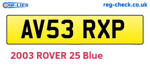 AV53RXP are the vehicle registration plates.
