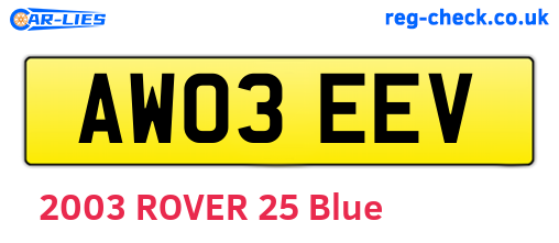 AW03EEV are the vehicle registration plates.