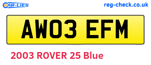 AW03EFM are the vehicle registration plates.