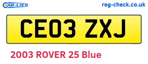 CE03ZXJ are the vehicle registration plates.