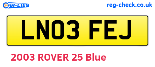LN03FEJ are the vehicle registration plates.
