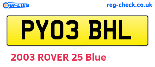 PY03BHL are the vehicle registration plates.