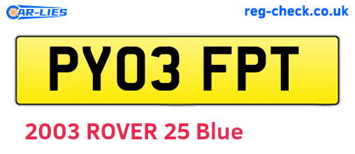 PY03FPT are the vehicle registration plates.