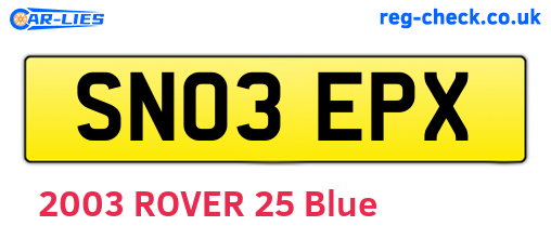 SN03EPX are the vehicle registration plates.