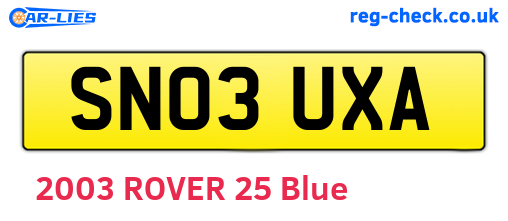 SN03UXA are the vehicle registration plates.