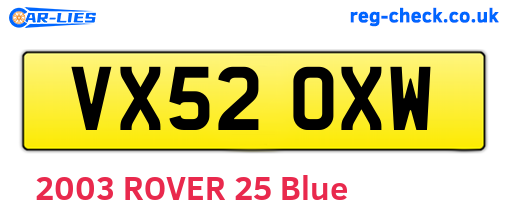 VX52OXW are the vehicle registration plates.