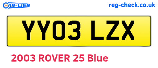 YY03LZX are the vehicle registration plates.