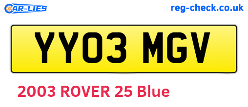 YY03MGV are the vehicle registration plates.