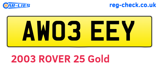 AW03EEY are the vehicle registration plates.