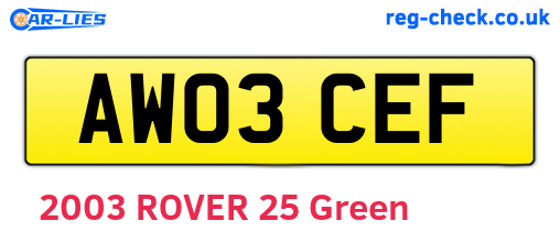 AW03CEF are the vehicle registration plates.