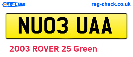 NU03UAA are the vehicle registration plates.
