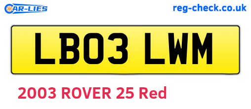 LB03LWM are the vehicle registration plates.