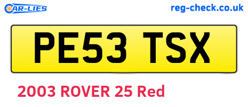 PE53TSX are the vehicle registration plates.