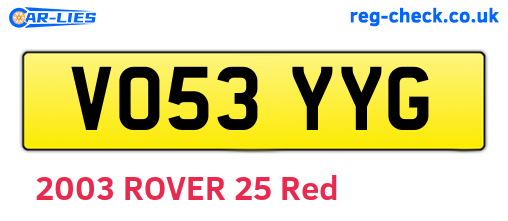 VO53YYG are the vehicle registration plates.