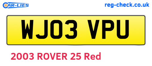 WJ03VPU are the vehicle registration plates.