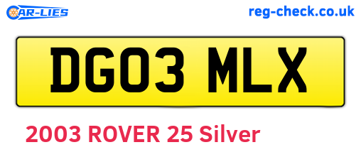 DG03MLX are the vehicle registration plates.