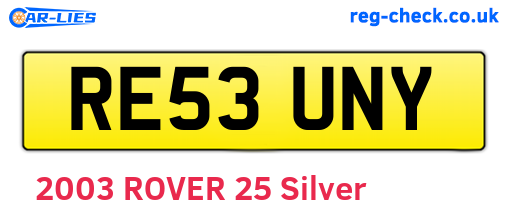RE53UNY are the vehicle registration plates.
